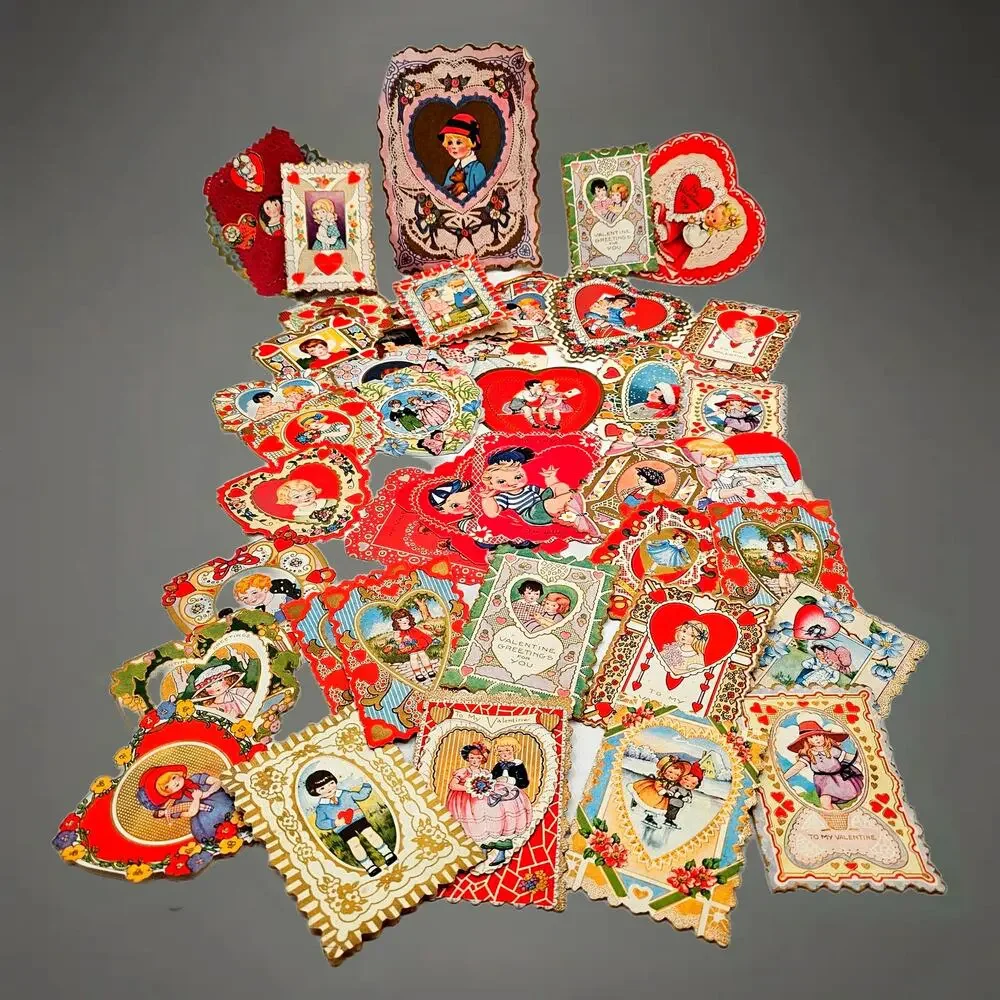 Vintage Valentine Card Lot Whitney Made Die Cut Embossed Hearts Romantic 41 Pcs